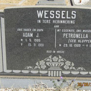 WESSELS Adam J. 1905-1991 &amp; Petronella J.D. KLOPPER 1909-1978