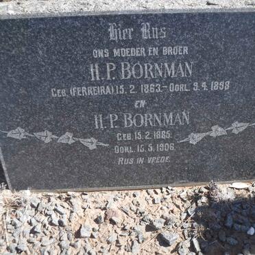 BORNMAN H.P. nee  FERREIRA 1863-1898 :: BORNMAN H.P. 1885-1906 