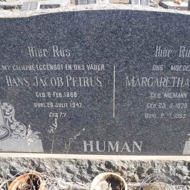 HUMAN Hans Jacob Petrus 1866-1947 &amp; Margaretha J.M.  NIEMANN 1878-1963