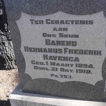 HAVENGA Barend Hermanus Frederik 1894-1918
