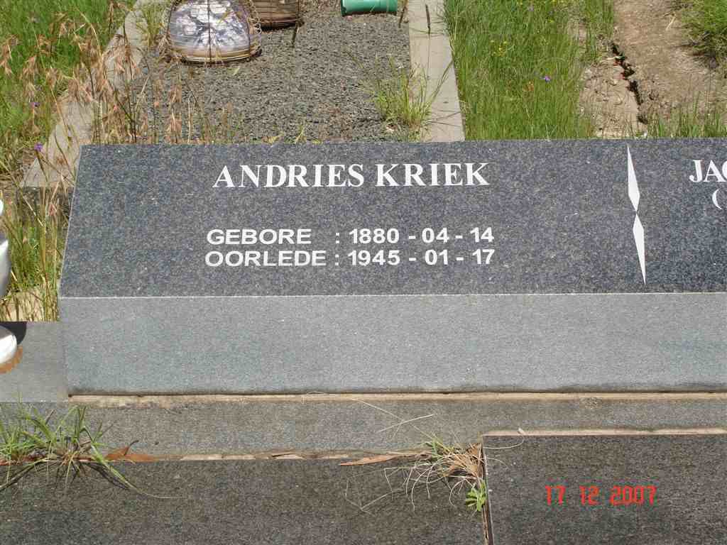 KRIEK Andries 1880-1945