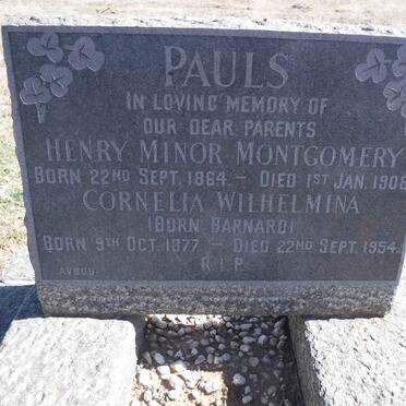PAULS Henry Minor Montgomery 1864-1908 &amp; Cornelia Wilhelmina BARNARD 1877-1954