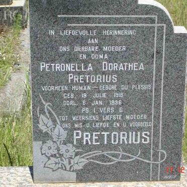 PRETORIUS Petronella Dorothea previously HUMAN née DU PLESSIS 1918-1996