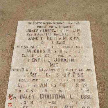 PLESSIS Josef Albertus, du 1800-185? &amp; Janetta Helena Maria OLIVIER 1808-185?