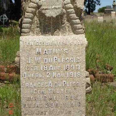 PLESSIS Mathys J.W., du 1893-1918 &amp; Frances A. TRUTER 1895-1918