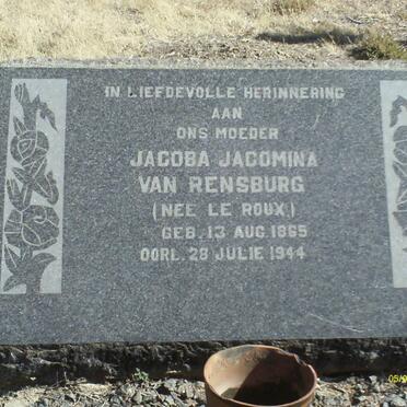 RENSBURG Jacoba Jacomina, van nee LE ROUX 1865-1944