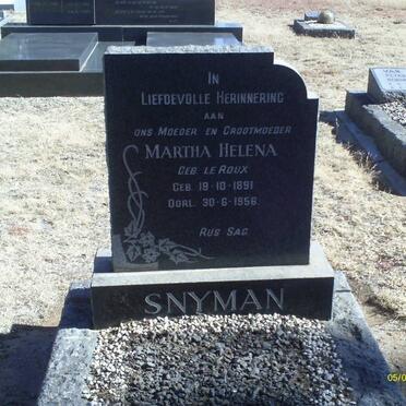 SNYMAN Martha Helena nee LE ROUX 1891-1956