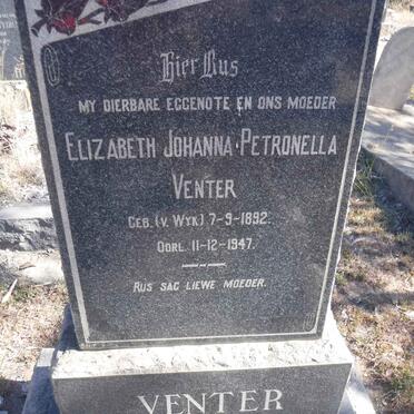 VENTER Elizabeth Johanna Petronella nee V. WYK 1892-1947