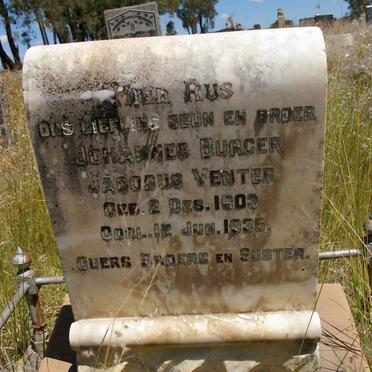 VENTER Johannes Burger Jacobus 1903-1935