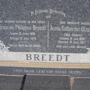 BREEDT Francois Philippus 1886-1946 &amp; Anna Catharina Elizabeth SIMKIN 1888-1967