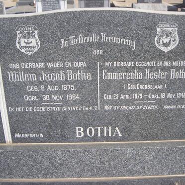 BOTHA Willem Jacob 1875-1964 &amp; Emmerentia Hester GROBBELAAR 1879-1946