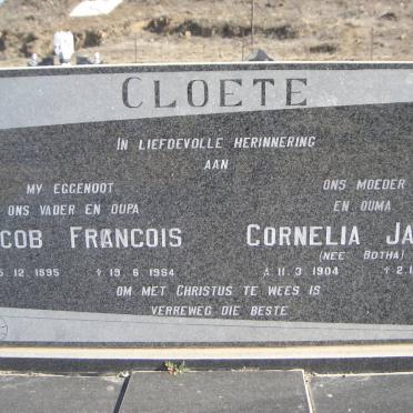 CLOETE Jacob Francois 1895-1984 &amp; Cornelia Jacoba BOTHA 1904-1989