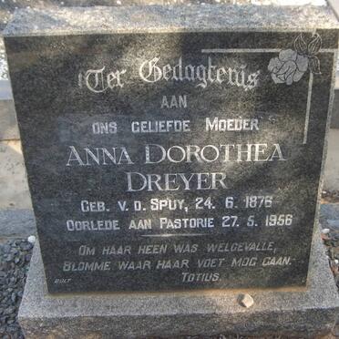 DREYER Anna Dorothea nee V.D. SPUY 1876-1956