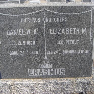 ERASMUS Daniel W.A. 1870-1959 &amp; Elizabeth M. PETOUT 1880-1961