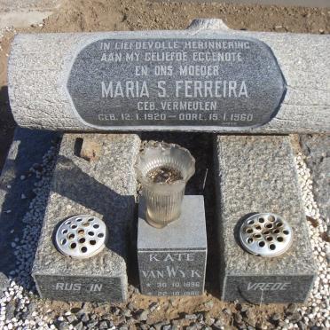 FERREIRA Maria S. nee VERMEULEN 1920-1960 :: VAN WYK Kate 1896-1986
