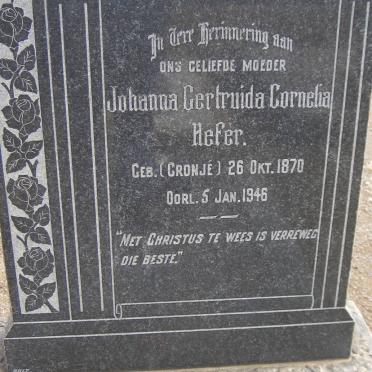 HEFER Johanna Gertruida Cornelia nee CRONJÉ 1870-1946