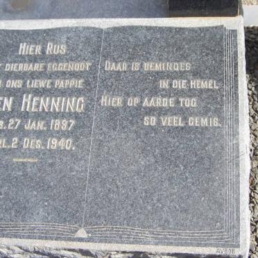 HENNING Ben 1897-1940 &amp; Johanna DU TOIT 1895-1989 