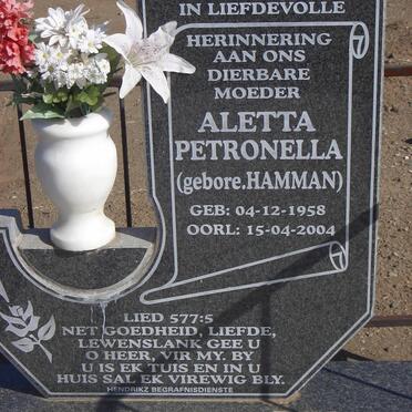 KLUGER Aletta Petronella nee HAMMAN 1958-2004