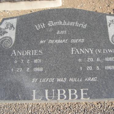 LUBBE Andries 1871-1968 &amp; Fanny V.D. WATT 1880-1969