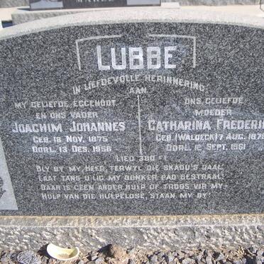 LUBBE Joachim Johannes 1875-1956 &amp; Catharina Frederika WALDECK 1879-1961