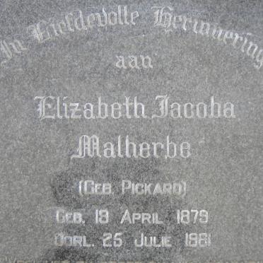 MALHERBE Elizabeth Jacoba nee PICKARD 1879-1961