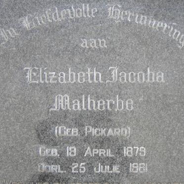 MALHERBE Elizabeth Jacoba nee PICKARD 1879-1961