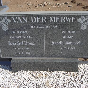 MERWE Douw Gert Brand, van der 1909-1985 &amp; Sebella Margaretha 1920-