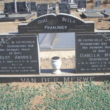 MERWE Gert Andries, van der 1885-1935 &amp; Isabella Maria SERFONTEIN 1887-1973