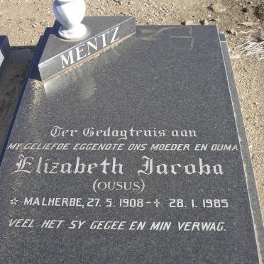 MENTZ Elizabeth Jacoba nee MALHERBE 1908-1985