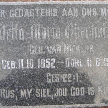OBERHOLZER Aletta Maria nee VAN NIEKERK 1852-1942