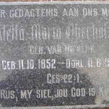OBERHOLZER Aletta Maria nee VAN NIEKERK 1852-1942
