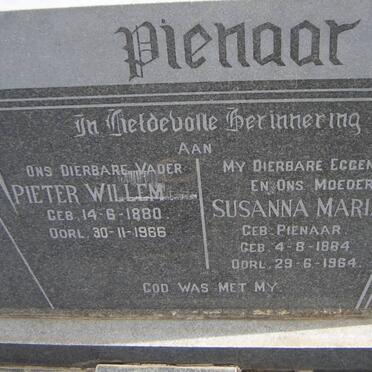 PIENAAR Pieter Willem 1880-1966 &amp; Susanna Maria PIENAAR 1884-1964