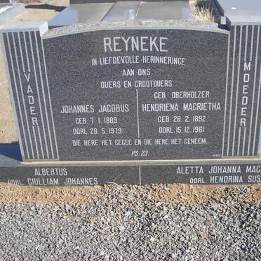 REYNEKE Johannes Jacobus 1889-1979 &amp; Hendriena Magrietha OBERHOLZER 1892-1961