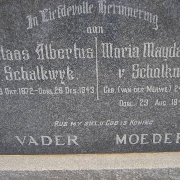 SCHALKWYK Nicolaas Albertus, van 1872-1943 &amp; Maria Magdalena VAN DER MERWE 1874-1945