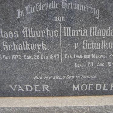 SCHALKWYK Nicolaas Albertus, van 1872-1943 &amp; Maria Magdalena VAN DER MERWE 1874-1945