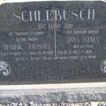 SCHLEBUSCH Hendrik Johannes 1865-1950 &amp; Anna Sophia DU PREEZ 1872-