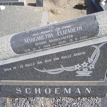 SCHOEMAN Margaretha Elizabeth nee KAGHELHOFFER 1909-1983
