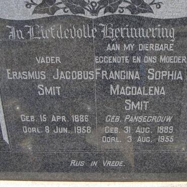 SMIT Erasmus Jacobus 1886-1958 &amp; Francina Sophia Magdalena PANSEGROUW 1889-1955