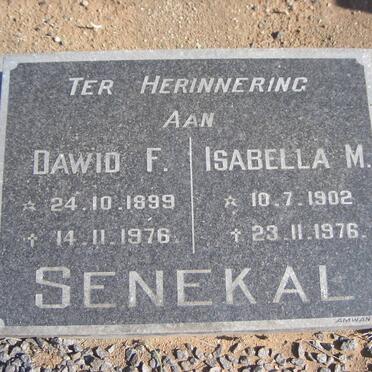 SENEKAL Dawid F. 1899-1976 &amp; Isabella M. 1902-1976
