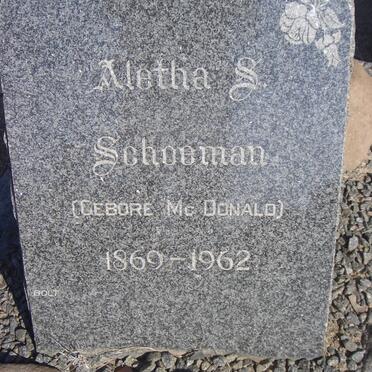 SCHOEMAN Aletha S. nee McDONALD 1869-1962