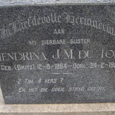 TOIT Hendrina J.M., du nee BRITZ 1864-1954