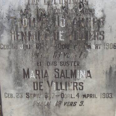 VILLIERS Thomas Johannes Henning, de 1848-1906 :: DE VILLIERS Maria Salmina 1897-1903