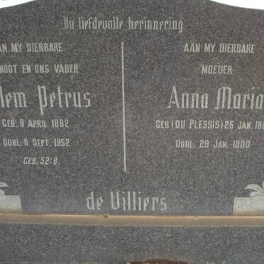 VILLIERS Willem Petrus, de 1882-1952 &amp; Anna Maria DU PLESSIS 1888-1980