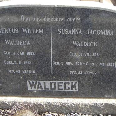 WALDECK Albertus Willem 1882-1961 &amp; Susanna Jacomina DE VILLIERS 1879-1956