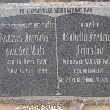 WALT Andries Jacobus, van der 1864-1944 &amp; Isabella Fredrika PRINSLOO nee NIENABER voorheen VAN DER WALT
