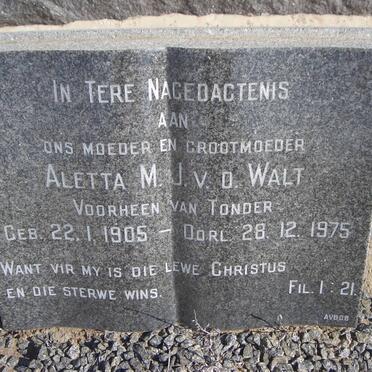 WALT Aletta M.J., V.D. formerly VAN TONDER 1905-1975