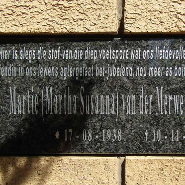 MERWE Martha Susanna, van der nee HENDRIKSZ 1938-2019