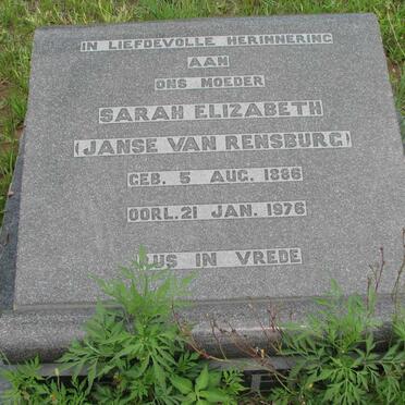 BEER Sarah Elizabeth, de nee Janse van RENSBURG 1886-1976
