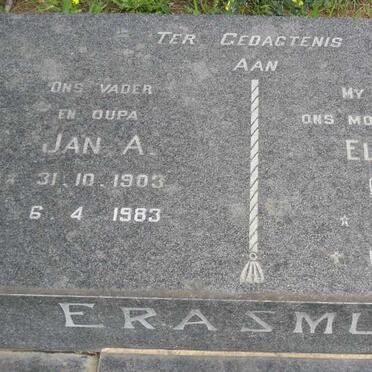 ERASMUS Jan A. 1903-1983 &amp; Elsie S.D. ELS 1899-1978