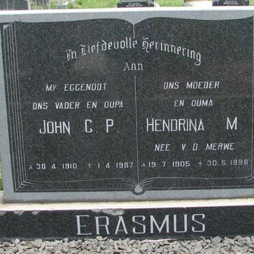 ERASMUS John C.P. 1910-1987 &amp; Hendrina M.  v.d. MERWE 1905-1998
